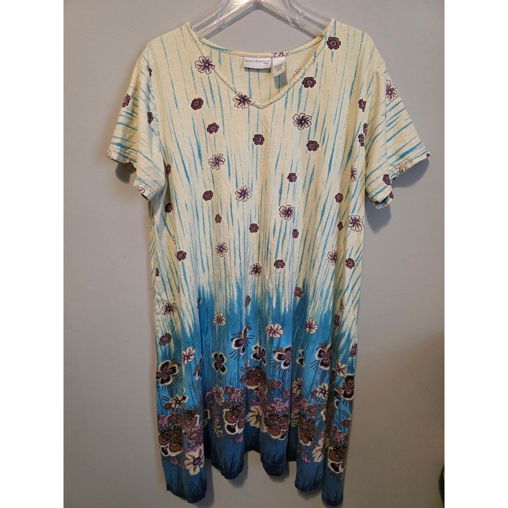 Anna Maxwell Womens Sz 18/20 Floral Short Sleeve Beachy vacation Coastal Lounge